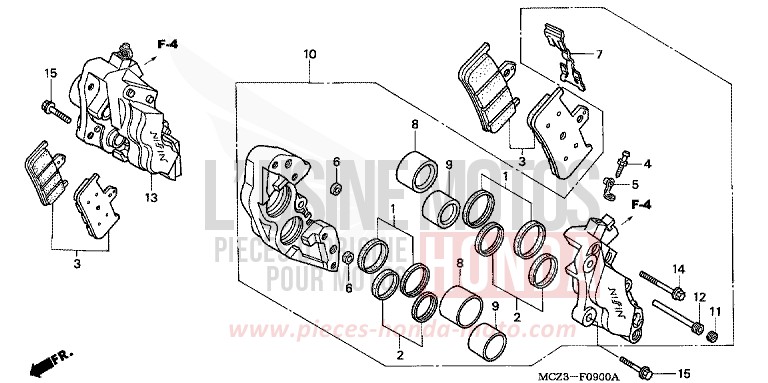 FRONT BRAKE CALIPER for Hornet 900 CANDY TAHITIAN BLUE (PB215) from 2003